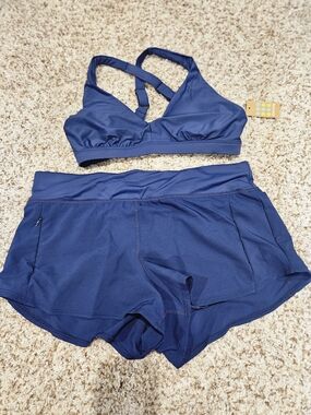 Title Nine Navy Crisscross Bathing Suit Shorts Set